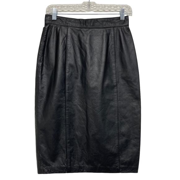 Vintage Elizabeth Womens Size 7/8 Black Leather High Waist Pencil Skirt - Picture 2 of 7